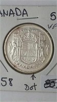 1958 Canada 50 Cent Dot Coin VF30
