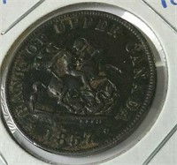 1857 Upper Canada Half Penny Token VF30