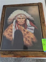 3 Indian pictures in wood frame made by Mr Tanner