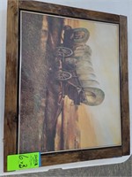 3Western pictures in wood frame made by Mr Tanner