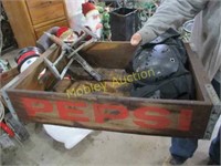 PEPSI WOODEN CRATE WITH MISC ITEMS