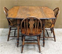 Vintage Drop Leaf Dining Table with Three Chairs
