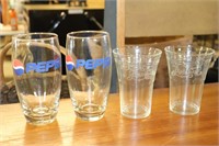 Two Etched/Embossed Pepsi-Cola Glasses with tray