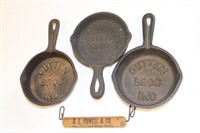 Two Outten Brothers Minature Cast Iron Fry Pans,