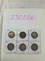 6 Assorted Dates of Barber Half Dollar Coins #2