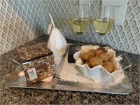 SILVER TRAY W/ DECO ITEMS