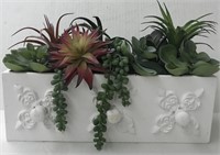 WHITE PLANTER WITH FAUX SUCCULENTS