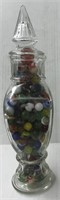 VINTAGE TALL GLASS JAR WITH MARBLES