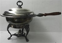 SILVERPLATE CHAFING DISH WITH WOOD HANDLE