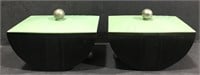 2 VINTAGE BAKELITE BLACK GREEN LIDDED BOXES