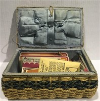 VINTAGE SEWING BASKET AND CONTENTS