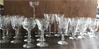 1930s ASSORTED ETCHED CRYSTAL DRINKING GLASSES
