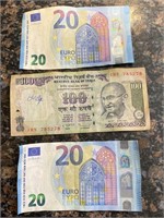 Paper Money: €40, 100 Indian Rupees