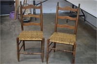2 Ladder Back Chairs Rattan Seat