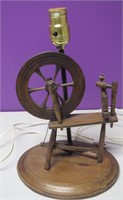 Vtg Wood Spinning Wheel Lamp 14" Tall