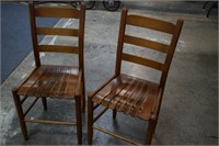 2 Ladder Back Chairs Wooden Seat