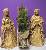 2 Gold Painted Christmas Paper Mache & More