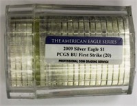2009 1st Strike PCGS Mint Roll 20 US Silver Eagles