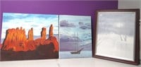 3 Amateur Acrylic Paintings On Canvas
