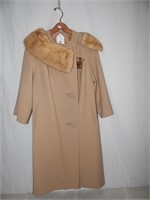Vintage 1950's French Mink Collar Wool Coat