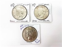 3 Silver Peace dollars