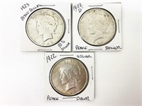 3 Silver peace dollars