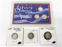 Silver coin lot, dimes & standing quarter