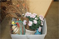 BOX OF BASKETS AND FAUX PLANTS