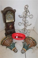 CLOCK , WINE RACK AND WALL SCONCES
