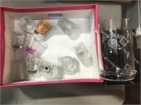 JIM BEAM GLASS AND SHOTGLASSES