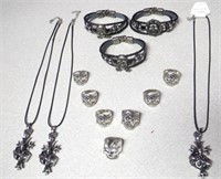 Motorcycle Assorted Jewelry Lot Skull Rings Etc #1