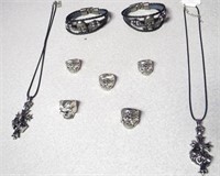 Motorcycle Assorted Jewelry Lot Skull Rings Etc #3