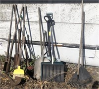 Lot of Various Yard Tools, Includes Rakes,