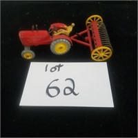 Vintage Dinky Toy 4" tractor & rake w/ driver