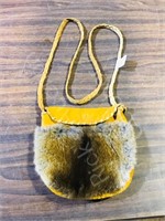 Leather & fur pouch - approx 7" square