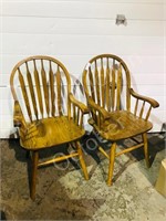 Pair of oak arrow back arm chairs