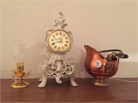 Candleholder, clock, copper pitcher