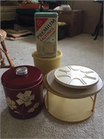Tupperware canister set & lazy susans & tins