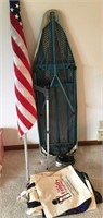Ironing board, iron, flag, grabber & bags