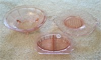 Pink depression glass serving pieces
