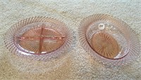 2 Pink depression glass serving pieces