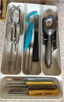 Kitchen utensils, ice cream scoop, paring knives