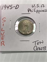 1945-D US Philippines Silver 10 cents