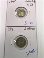 1944 Netherlands 1934 S Africa Silver Coins