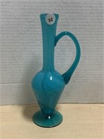 Blue Glass Handled Vase / Pitcher