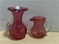 Cranberry Glass Vase And Pitcher