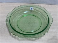 Green Depression Glass Bowl  8 3/4"