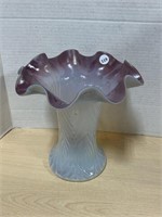 White & Mauve Art Glass Vase