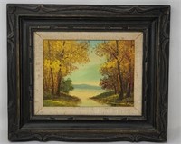 Signed oil painting on canvas Lake in a forest