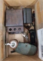 Box of pipes, pepper grinder, etc.
